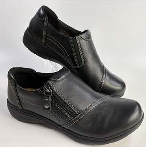 Clarks Women's Carleigh Ray Oxford Zip Shoes- Black Leather Size 11W New